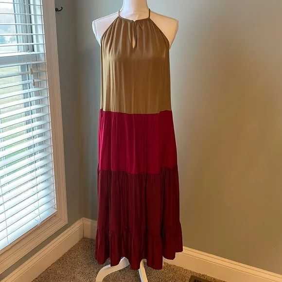 knee length dresses for ladies Elyna Slinky Halter Maxi Dress / Deep Red | Meshki